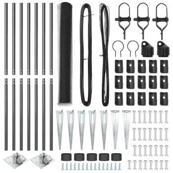 Sechseckzaun Grau 1,2x10 m Stahl, Zaunpfosten mit Spitze 7 Stück Ø32 mm 140 cm verzinkter Stahl