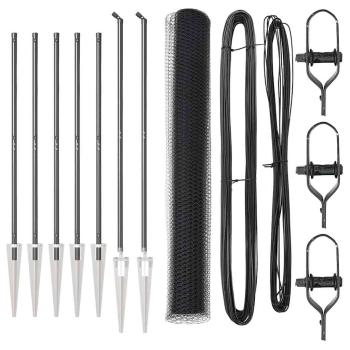 Sechseckzaun Grau 1,4 x 10 m Stahl, Zaunpfosten mit Spike 7 Stück Ø32 mm 160 cm verzinkter Stahl