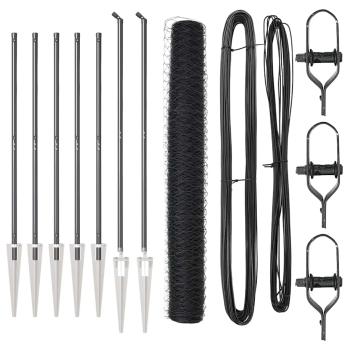 Sechseck Zaun Grau 1,4x10 m Stahl, Zaunpfosten mit Spitze 7 Stück Ø32 mm 160 cm verzinkter Stahl