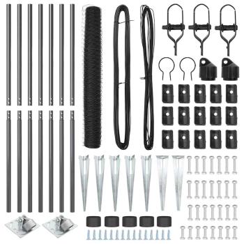 Sechseck Zaun Grau 1,4x10 m Stahl, Zaunpfosten mit Spitze 7 Stück Ø32 mm 160 cm verzinkter Stahl