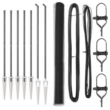 Hexagonzaun Grau 1,5x10 m Stahl, Zaunpfosten mit Spitze 7 Stück Ø32 mm 170 cm verzinkter Stahl