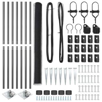 Hexagonzaun Grau 1,5x10 m Stahl, Zaunpfosten mit Spitze 7 Stück Ø32 mm 170 cm verzinkter Stahl
