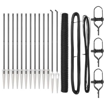 Sechseckzaun Grau 1,6x25 m Stahl, Zaunpfähle mit Spitze 13 Stück Ø32 mm 180 cm verzinkter Stahl