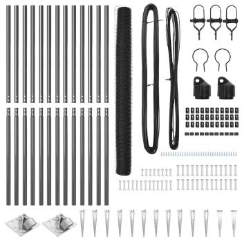 Sechseckzaun Grau 1,6x25 m Stahl, Zaunpfähle mit Spitze 13 Stück Ø32 mm 180 cm verzinkter Stahl