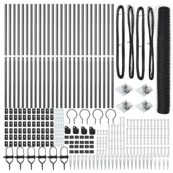 Sechseckzaun Grau 1,4 x 50 m Stahl, Zaunpfosten mit Spike 13 Stück Ø32 mm 160 cm verzinkter Stahl