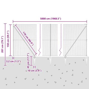 Sechseckzaun Grau 1,5x50 m Stahl, Zaunpfosten mit Spitze 13 Stück Ø32 mm 170 cm galvanisierter Stahl