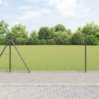 ARDEBO.de - Sechseckzaun Grau 1x10 m Stahl, Zaunpfosten mit Fundamentplatten 7 Stück Ø32mm 110cm galvanisierter Stahl