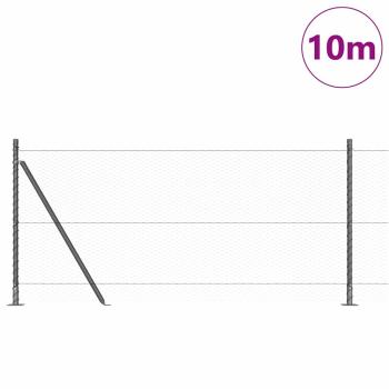 Sechseckzaun Grau 1x10 m Stahl, Zaunpfosten mit Fundamentplatten 7 Stück Ø32mm 110cm galvanisierter Stahl