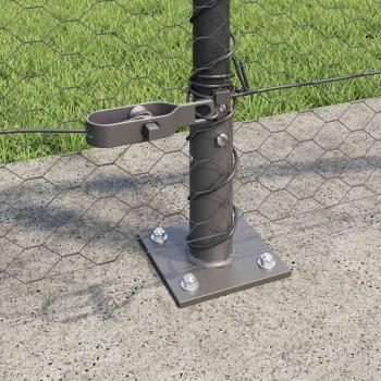 Sechseckzaun Grau 1x10 m Stahl, Zaunpfosten mit Fundamentplatten 7 Stück Ø32mm 110cm galvanisierter Stahl