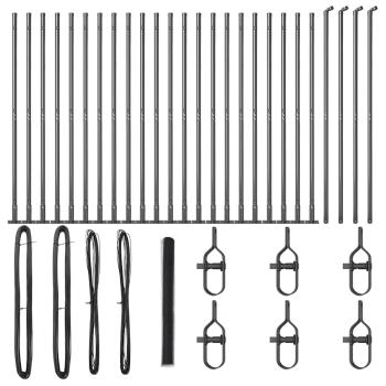 Hexagonzaun Grau 1,5x50 m Stahl, Zaunpfosten mit Basisplatten 13 Stück Ø32mm 83,5cm verzinkter Stahl