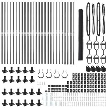Hexagonzaun Grau 1,5x50 m Stahl, Zaunpfosten mit Basisplatten 13 Stück Ø32mm 83,5cm verzinkter Stahl