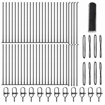 Hexagonzaun Grau 0,8x100 m Stahl, Zaunpfosten mit Basisplatten 13 Stück Ø32mm 90cm verzinkter Stahl