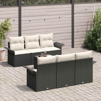 7-teiliges Garten Sofa Set mit Kissen Schwarz Poly Rattan, 2-Sitzer Garten Sofa mit Stauraum & Kissen Schwarz Poly Rattan
