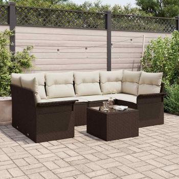 ARDEBO.de - 7-teiliges Garten-Sofa-Set mit Kissen Braun Poly-Rattan, 2-Sitzer Garten-Sofa mit Stauraum & Kissen Braun Poly-Rattan