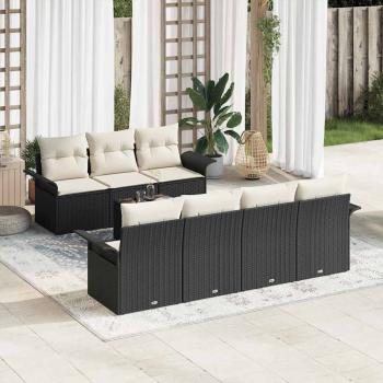 ARDEBO.de - 8-teiliges Garten-Sofa Set mit Kissen Schwarz Poly-Rattan, 2-Sitzer Garten Sofa mit Stauraum & Kissen Schwarz Poly-Rattan