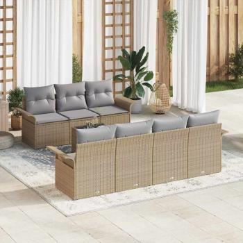 ARDEBO.de - 8-teiliges Garten Sofa Set mit Kissen Beige Poly Rattan, 2-Sitzer Garten Sofa mit Stauraum & Kissen Beige Poly Rattan