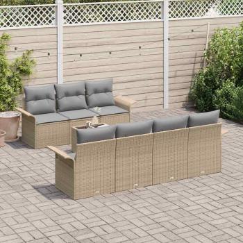8-teiliges Garten Sofa Set mit Kissen Beige Poly Rattan, 2-Sitzer Garten Sofa mit Stauraum & Kissen Beige Poly Rattan