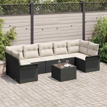 ARDEBO.de - 8-teiliges Garten-Sofa-Set mit Kissen Schwarz Poly-Rattan, 2-Sitzer Garten-Sofa mit Stauraum und Kissen Schwarz Poly-Rattan