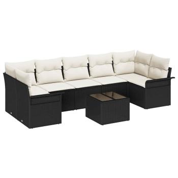 8-teiliges Garten-Sofa-Set mit Kissen Schwarz Poly-Rattan, 2-Sitzer Garten-Sofa mit Stauraum und Kissen Schwarz Poly-Rattan