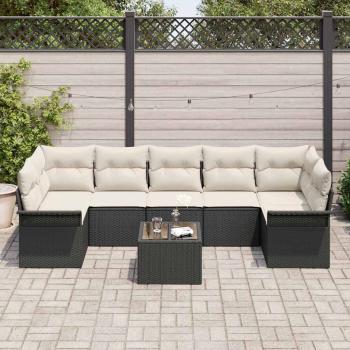 8-teiliges Garten-Sofa-Set mit Kissen Schwarz Poly-Rattan, 2-Sitzer Garten-Sofa mit Stauraum und Kissen Schwarz Poly-Rattan