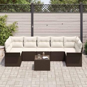 8-teiliges Gartensofa-Set mit Kissen Braun Poly Rattan, 2-Sitzer Gartensofa mit Stauraum & Kissen Braun Poly Rattan