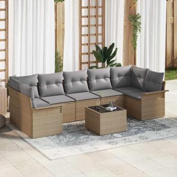 ARDEBO.de - 8-teiliges Garten Sofa Set mit Kissen in Beige aus Poly Rattan, 2-Sitzer Garten Sofa mit Stauraum & Kissen in Beige aus Poly Rattan