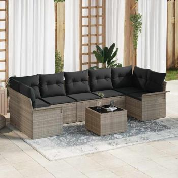 ARDEBO.de - 8-teiliges Garten Sofa Set mit Kissen Hellgrau Poly Rattan, 2-Sitzer Garten Sofa mit Stauraum & Kissen Hellgrau Poly Rattan