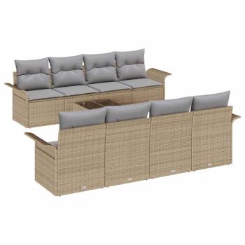 9-teiliges Gartensofa-Set mit Kissen Beige Poly-Rattan, 2-Sitzer Gartensofa mit Stauraum & Kissen Beige Poly-Rattan