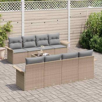 9-teiliges Gartensofa-Set mit Kissen Beige Poly-Rattan, 2-Sitzer Gartensofa mit Stauraum & Kissen Beige Poly-Rattan