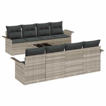 9-teiliges Garten Sofa Set mit Kissen Hellgrau Poly Rattan, 2-Sitzer Garten Sofa mit Stauraum & Kissen Hellgrau Poly Rattan