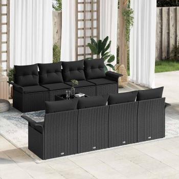 ARDEBO.de - 9-teiliges Garten Sofa Set mit Kissen Schwarz Poly Rattan, 2-Sitzer Garten Sofa mit Stauraum & Kissen Schwarz Poly Rattan