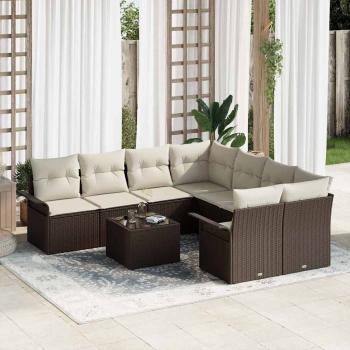 ARDEBO.de - 9-teiliges Garten Sofa Set mit Kissen Braun Poly Rattan, 2-Sitzer Garten Sofa mit Stauraum & Kissen Braun Poly Rattan