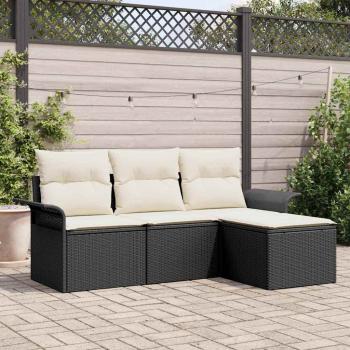 ARDEBO.de - 4-teiliges Garten Sofa Set mit Kissen Schwarz Poly Rattan, 2-Sitzer Garten Sofa mit Stauraum & Kissen Schwarz Poly Rattan