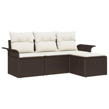 4-teiliges Garten Sofa Set mit Kissen Braun Poly Rattan, 2-Sitzer Garten Sofa mit Stauraum & Kissen Braun Poly Rattan
