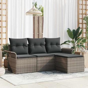 ARDEBO.de - 4-teilige Garten-Sofa-Sitzgruppe mit Kissen Grau Poly-Rattan, 2-Sitzer Garten-Sofa mit Stauraum & Kissen Grau Poly-Rattan
