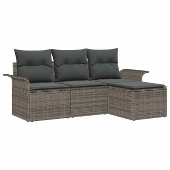 4-teilige Garten-Sofa-Sitzgruppe mit Kissen Grau Poly-Rattan, 2-Sitzer Garten-Sofa mit Stauraum & Kissen Grau Poly-Rattan