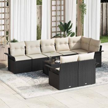 ARDEBO.de - 8-teiliges Garten Sofaset mit Kissen Braun Poly Rattan, 2-Sitzer Garten Sofa mit Stauraum & Kissen Schwarz Poly Rattan