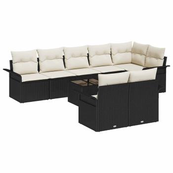 8-teiliges Garten Sofaset mit Kissen Braun Poly Rattan, 2-Sitzer Garten Sofa mit Stauraum & Kissen Schwarz Poly Rattan