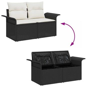 8-teiliges Garten Sofaset mit Kissen Braun Poly Rattan, 2-Sitzer Garten Sofa mit Stauraum & Kissen Schwarz Poly Rattan