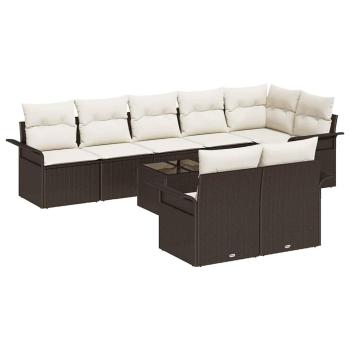 8-teiliges Garten-Sofa-Set mit Kissen Grau Poly Rattan, 2-Sitzer Garten-Sofa mit Stauraum & Kissen Braun Poly Rattan