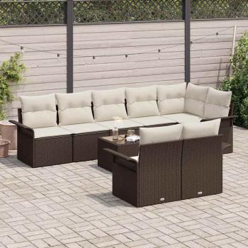 8-teiliges Garten-Sofa-Set mit Kissen Grau Poly Rattan, 2-Sitzer Garten-Sofa mit Stauraum & Kissen Braun Poly Rattan
