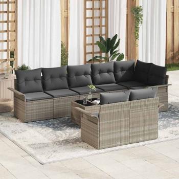 ARDEBO.de - Gartensofa-set mit Speicher 9 pcs Hellgrau Poly-Rattan