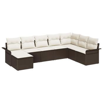 8-teiliges Garten-Sofa-Set mit Kissen Braun Poly Rattan, 2-Sitzer Garten-Sofa mit Stauraum & Kissen Braun Poly Rattan
