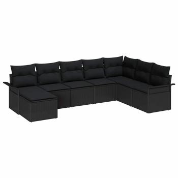 8-teiliges Gartensofa Set mit Kissen Schwarz Poly Rattan, 2-Sitzer Gartensofa mit Stauraum & Kissen Schwarz Poly Rattan