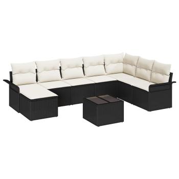 8-teiliges Garten Sofa Set mit Kissen Braun Poly Rattan, 2-Sitzer Garten Sofa mit Stauraum & Kissen Schwarz Poly Rattan