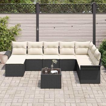 8-teiliges Garten Sofa Set mit Kissen Braun Poly Rattan, 2-Sitzer Garten Sofa mit Stauraum & Kissen Schwarz Poly Rattan