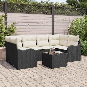 ARDEBO.de - 7-teiliges Garten-Sofa-Set mit Kissen Schwarz Poly-Rattan, 2-Sitzer Garten-Sofa mit Stauraum & Kissen Schwarz Poly-Rattan