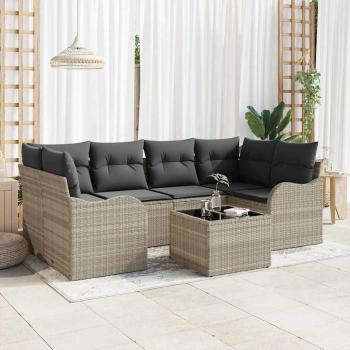 ARDEBO.de - 7-teiliges Garten-Sofa-Set mit Kissen Hellgrau Poly Rattan, 2-Sitzer Garten-Sofa mit Stauraum & Kissen Hellgrau Poly Rattan