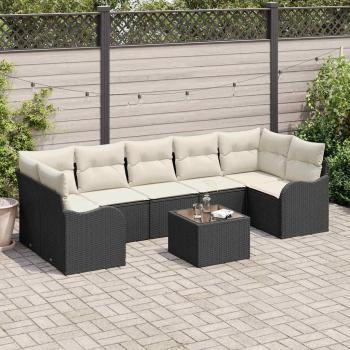ARDEBO.de - 8-teiliges Garten-Sofa-Set mit Kissen Schwarz Poly Rattan, 2-Sitzer Garten-Sofa mit Stauraum & Kissen Schwarz Poly Rattan