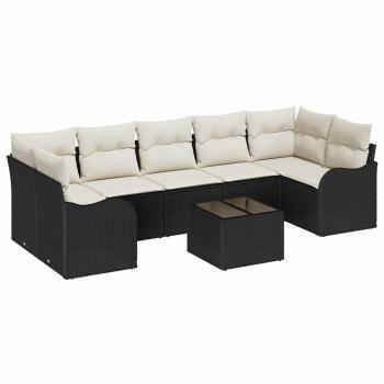 8-teiliges Garten-Sofa-Set mit Kissen Schwarz Poly Rattan, 2-Sitzer Garten-Sofa mit Stauraum & Kissen Schwarz Poly Rattan